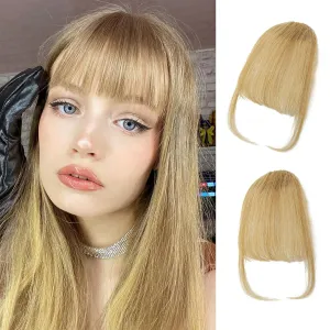 100% Human Hair Clip in Bangs,Women Air Thinning Curtain Flat Natural Curved Wispy Faux Fake Ash Blonde Bangs