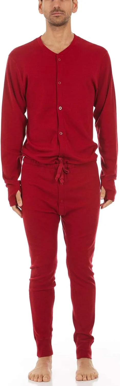 100% Merino Wool Union Suit - Mens Midweight Thermal Base Layer
