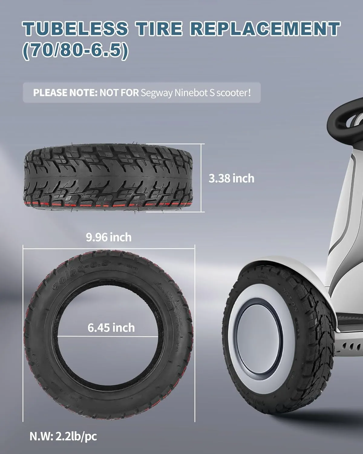 11 inch 70/80-6.5 Tubeless Rubber Tire for Segway Ninebot S-Plus Smart Self-Balancing Scooter Accessories, Hoverboard Heavy Duty Tire Explosion-proof Replacement, NOT for Ninebot S (2 PCs)