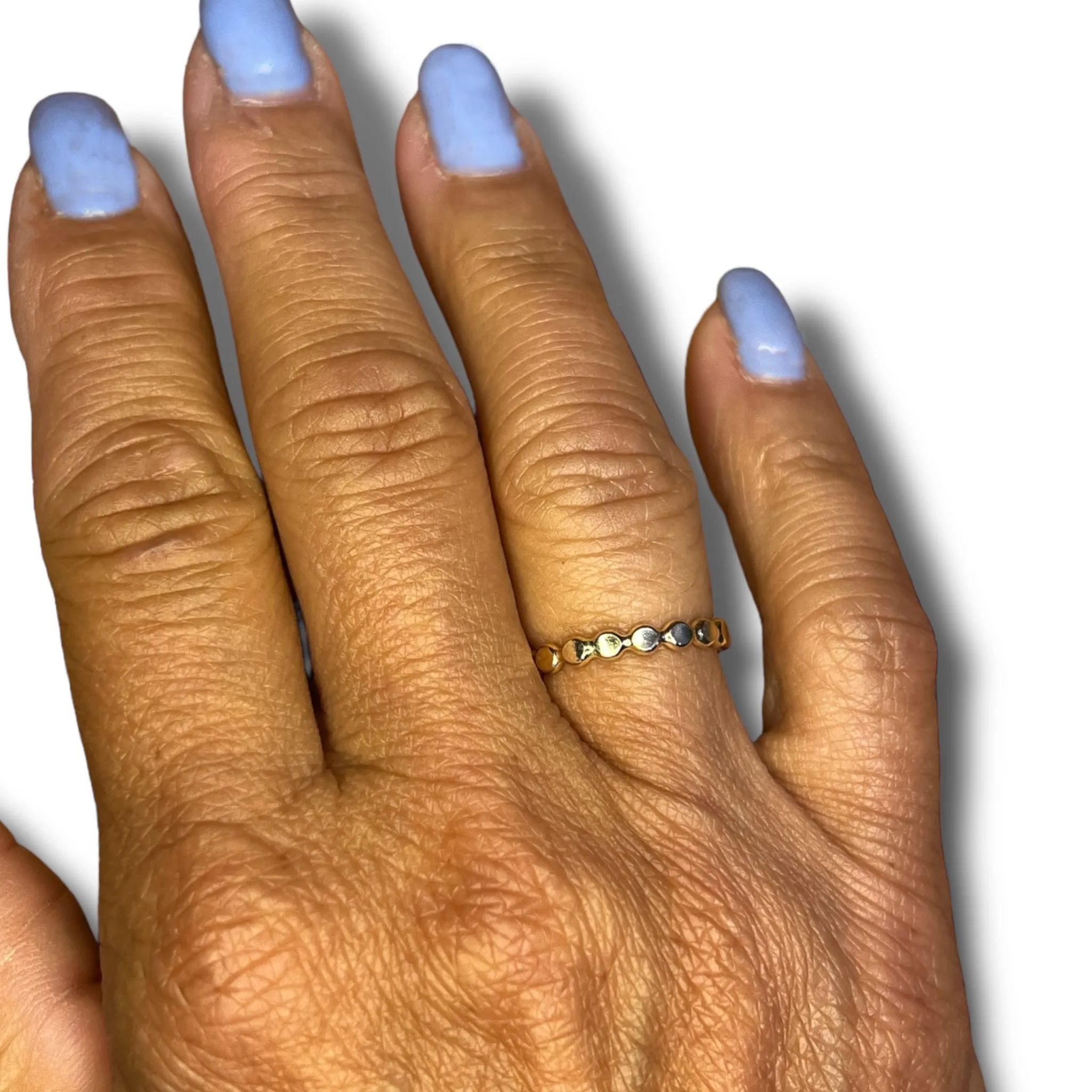 14K Yellow Gold Flat Beaded Ring