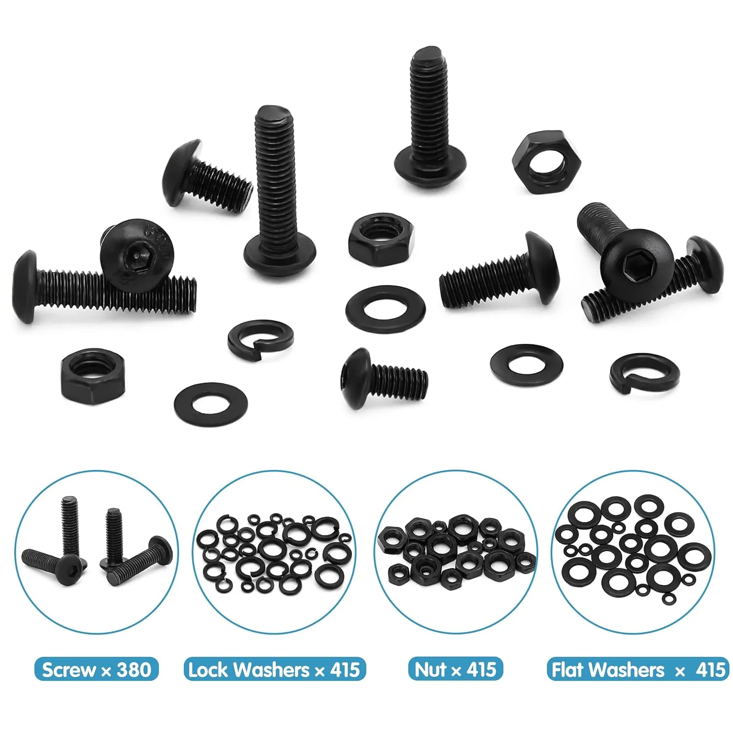 1625PCS Screws Bolts and Nuts Assortment Kit, M2 M3 M4 M5 Nut Bolt Assortment with Lock & Flat Washers, Grade 10.9 Alloy Steel Hex Socket Head Screws Nuts and Bolts Assortment Kit