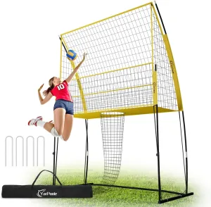 2-in-1 Volleyball Training Net Equipment - Adjustable Height Volleyball Practice Hitting Net System for Serving Spiking with Ball Return, Portable Easy Setup for Indoor Outdoor Backyard Beach Grass