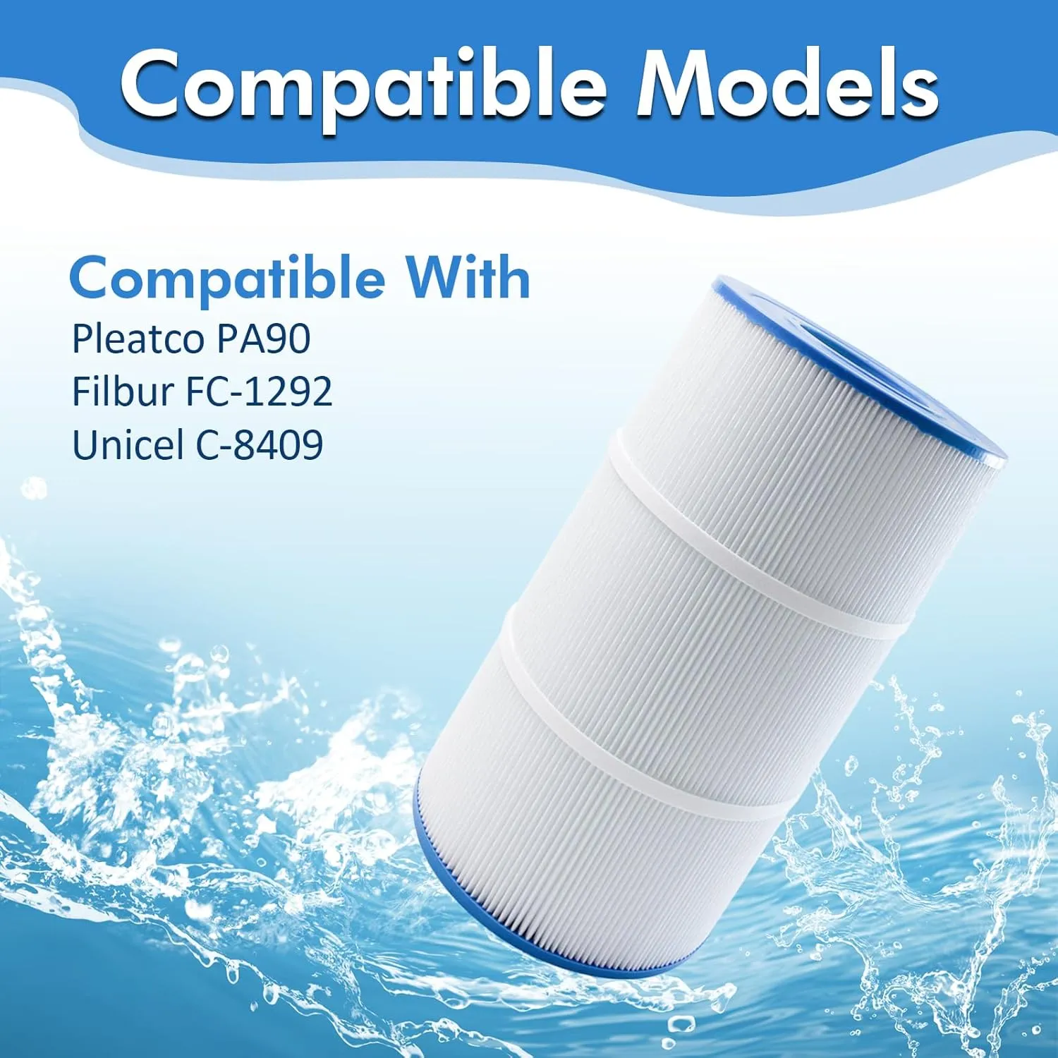 2-Pack PLF90A Pool Filter Cartridges – Replacement for Hayward C900/CX900RE, Pleatco PA90 – 17 3/8" x 8 15/16", 90 Sq.Ft Each, Fits Unicel C-8409, Sta-Rite PXC95 (Ultral-B6, Filbur FC-1292 Compatible)