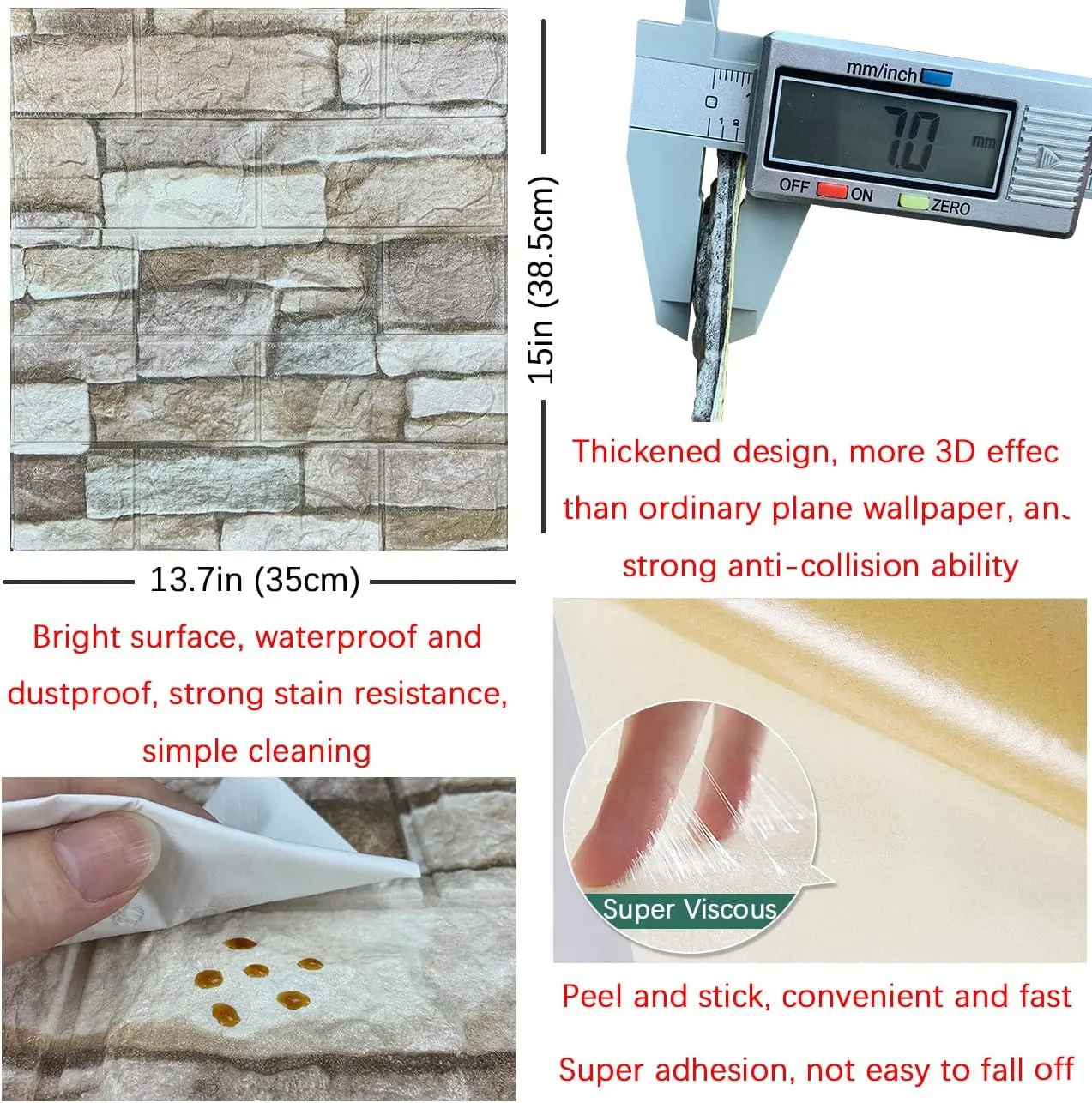 20PCS 3D Wall Panels Peel and Stick Foam 3D Brick Wallpaper Peel and Stick Faux Stone Wall Panel Self-Adhesive Wallpaper (20PCS, Rock Color)