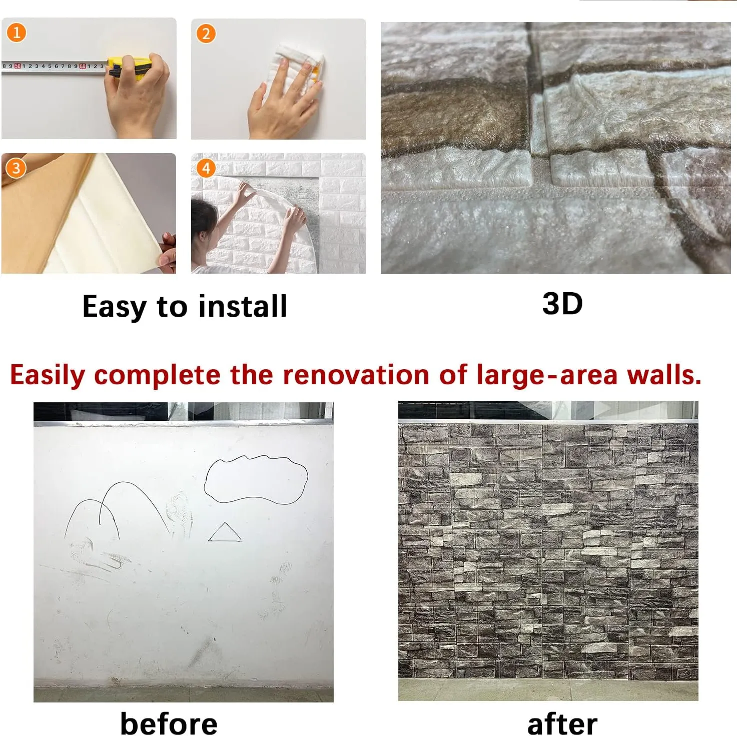 20PCS 3D Wall Panels Peel and Stick Foam 3D Brick Wallpaper Peel and Stick Faux Stone Wall Panel Self-Adhesive Wallpaper (20PCS, Rock Color)