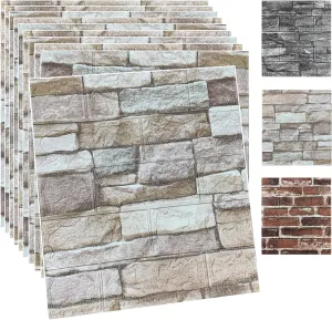 20PCS 3D Wall Panels Peel and Stick Foam 3D Brick Wallpaper Peel and Stick Faux Stone Wall Panel Self-Adhesive Wallpaper (20PCS, Rock Color)