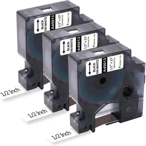3-Pack Label Maker Tape Compatible DYMO D1 Label Tape 45013 S0720530 Replace for D1 A45013 Refills, Black on White, 1/2 Inch x 23Ft, for DYMO LabelManager 160 420P 210D 280 360D PnP