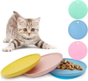 3 pcs cat Plate for Food and Water,6" Ceramic Cat Dishes - Wide and Shallow Design to Prevent Whisker Fatigue Kittens and Cats, Suitable for Dogs Too,Flat Bowl with Mat