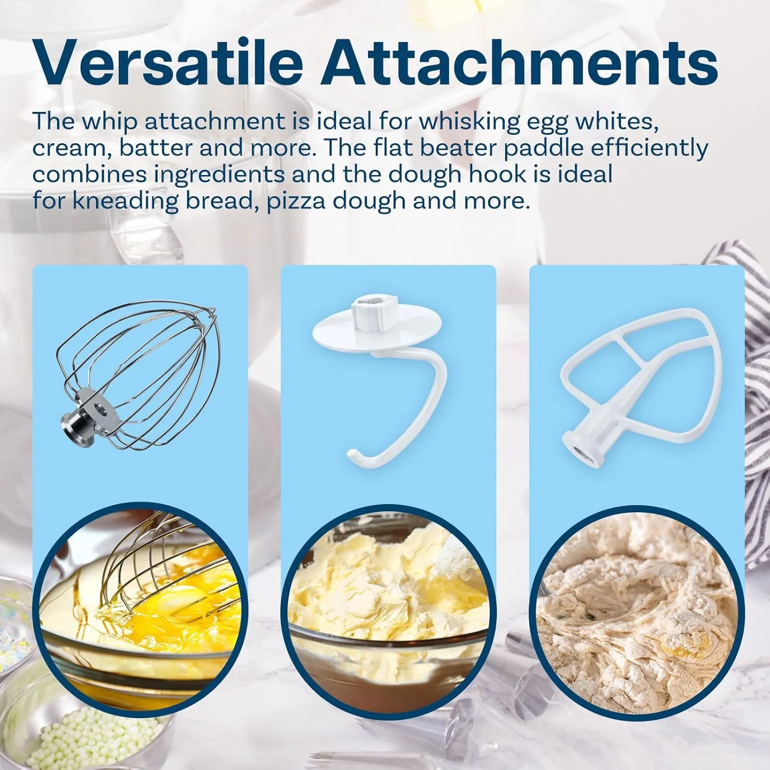 3-Piece Attachment Kit for KitchenAid 4.5-5 Quart Tilt-Head Mixers – Aluminum 6-Wire Whip, Flat Beater & Dough Hook, Hand Wash Only, Compatible with Artisan & Classic – by MMOBIEL
