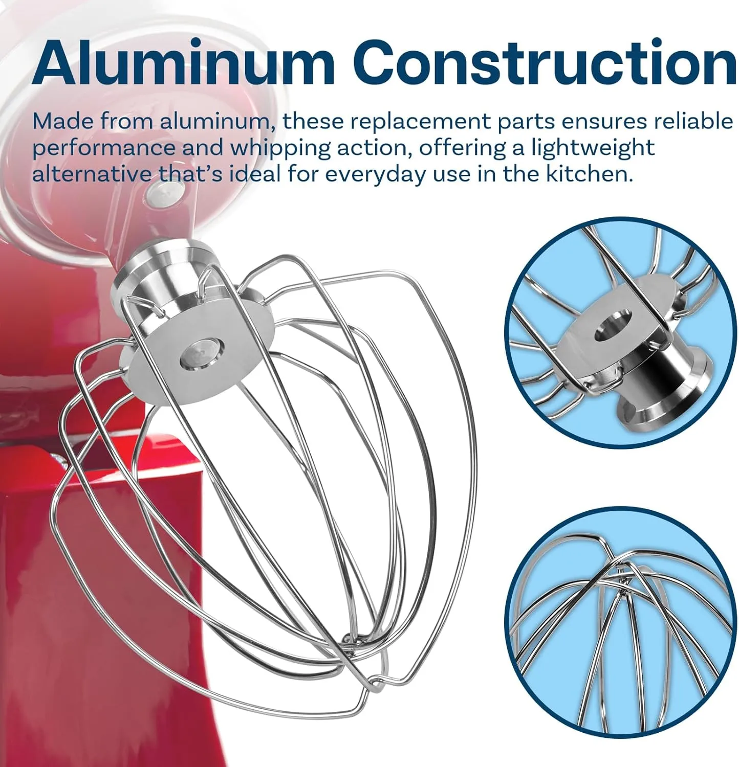 3-Piece Attachment Kit for KitchenAid 4.5-5 Quart Tilt-Head Mixers – Aluminum 6-Wire Whip, Flat Beater & Dough Hook, Hand Wash Only, Compatible with Artisan & Classic – by MMOBIEL