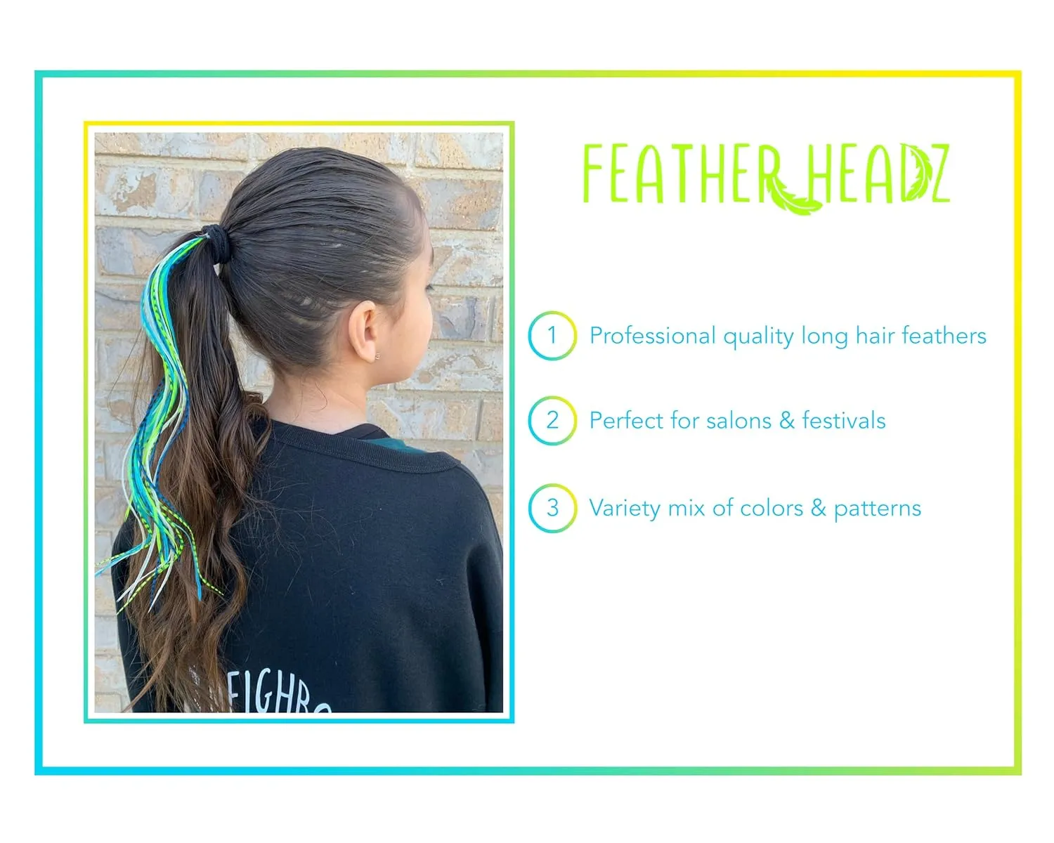 50 Neon Green & Turquoise Color Hair Feathers - 9”- 14” Long - Feathers for Hair Extension, Hair Extension DIY Kit - Eye-Catching Design - 50 Micro-link Beads - 100% Real Rooster Feathers