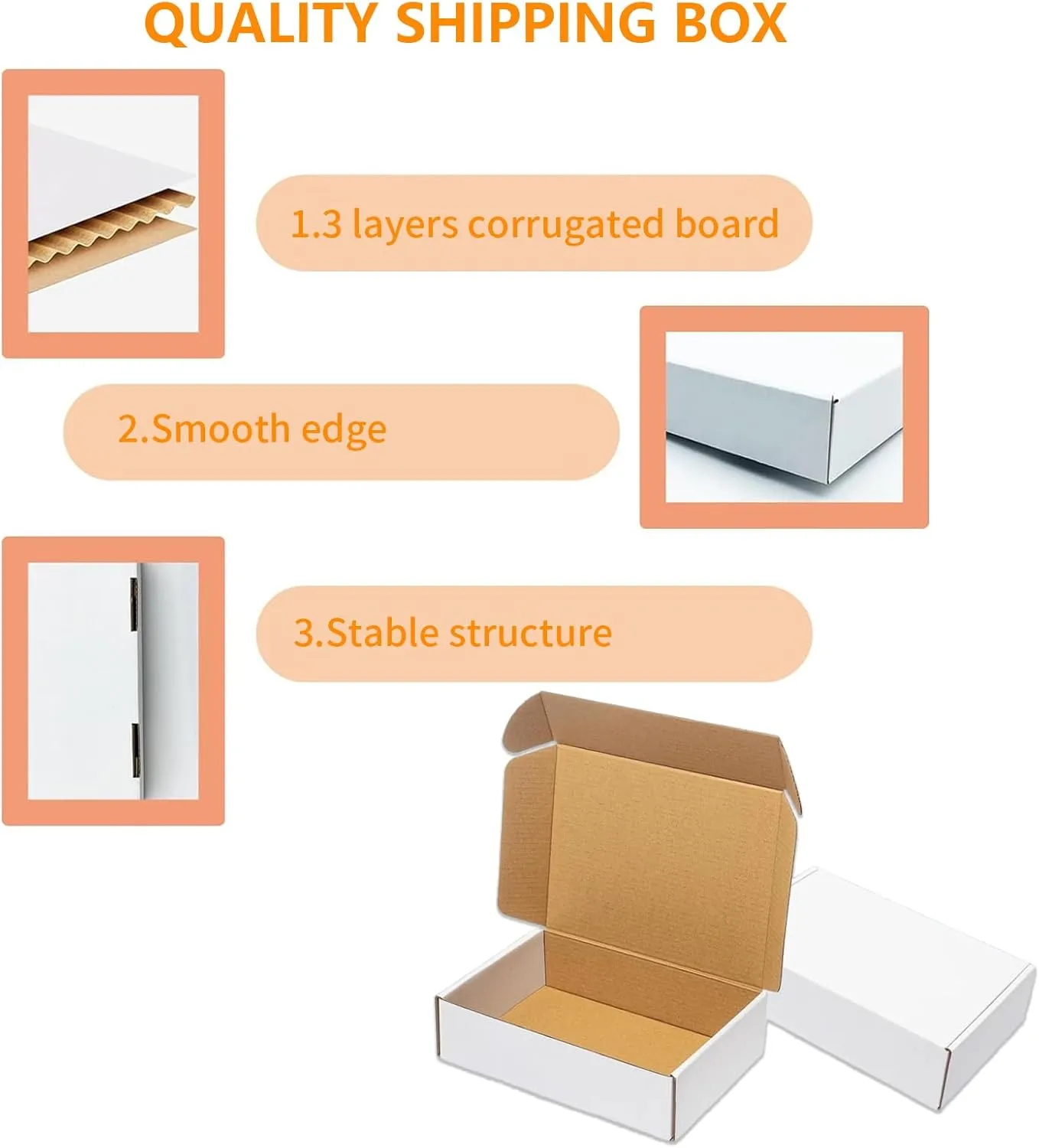 50 Pack 7x5x2 Small Shipping Boxes, White Corrugated Cardboard Packaging Box for Small Business