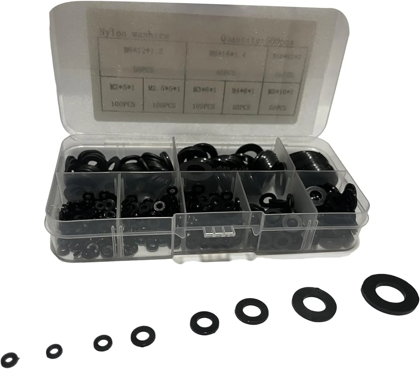 500 Pcs Nylon Flat Washers, Black Plastic Washers,8 Sizes M2 M2.5 M3 M4 M5 M6 M10 M8,Fits for Most Cars, Trucks, Household Appliances,Suvs