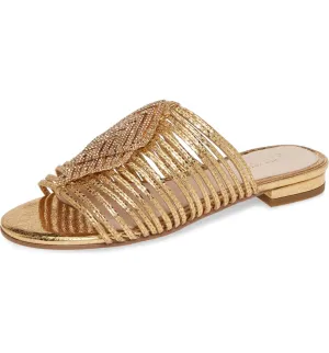 (5.5, Cecelia Wide selection Gold Rinestone York On Caged Flat Supportive Sandals Slip New Stone) Slide Gold/Gold Darleen Mule