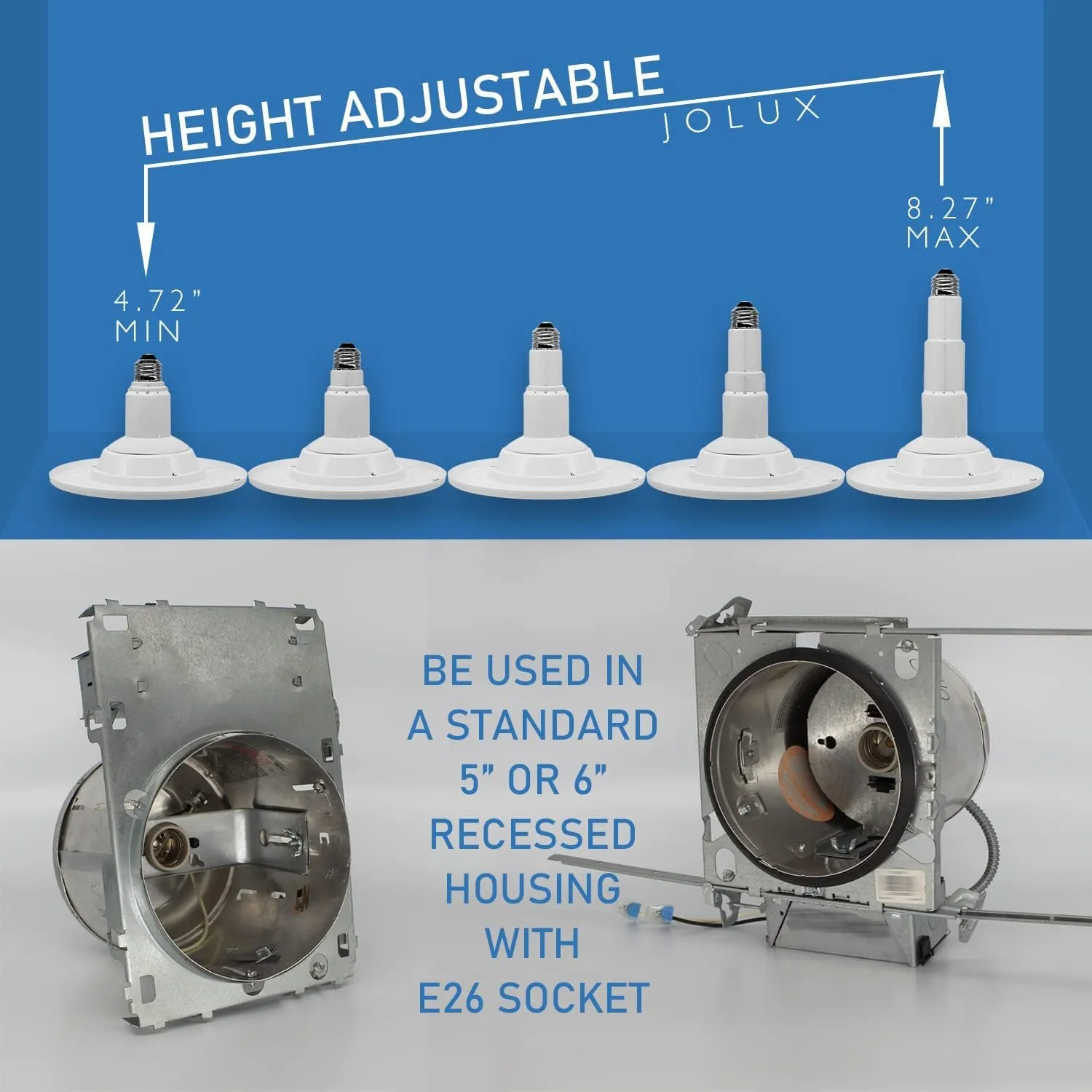5/6''Adjustable Height LED Can Lights Retrofit Recessed Lighting 6 Pack,800 lm 2700K Soft White,12=60W,Dimmable,ETL Damp Rated,E26 Base,Flat Trim,Easy Retrofit Downlight Installation.