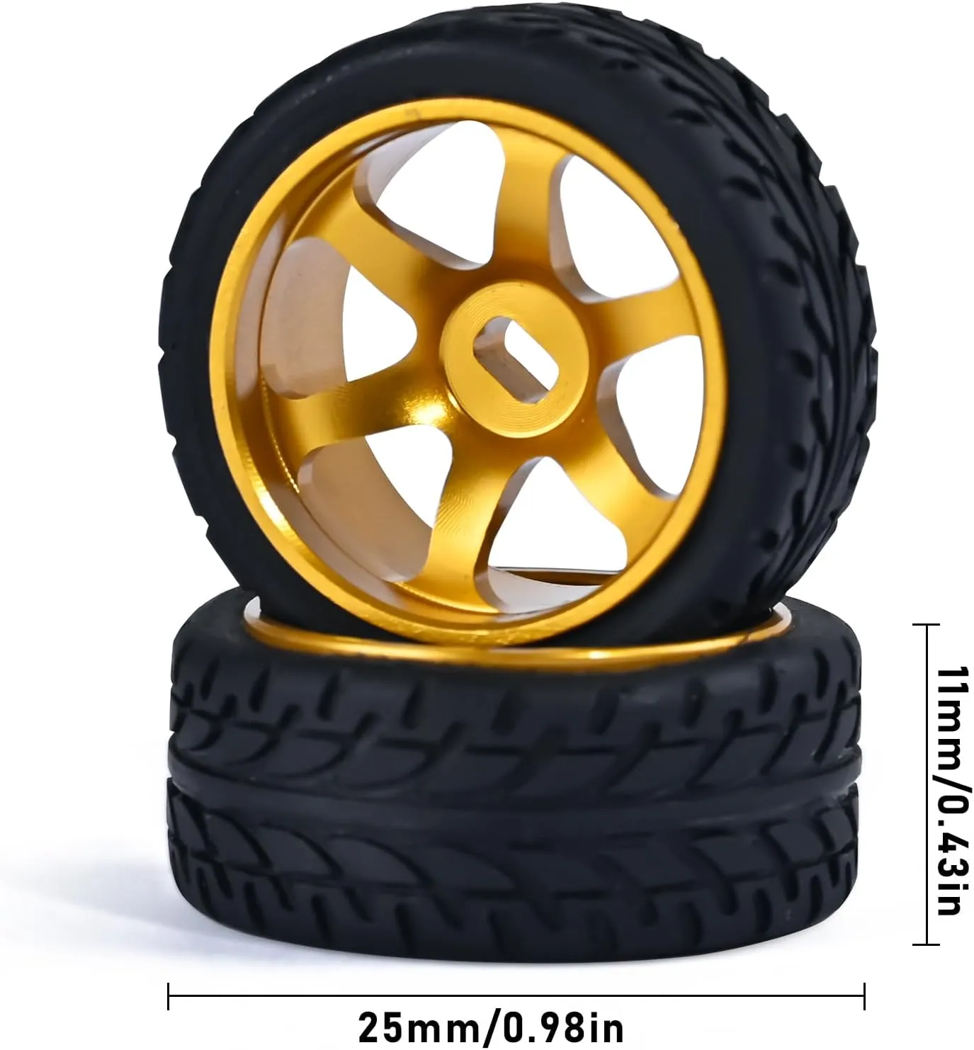 6 Spoke Wheel Rims & Rc Car Speed Tires for 1/28 RC Hobby Model Car, [2*Narrow 2*Wide] 4 Pcs 20mm Aluminum Alloy Rims with Tires for Wltoys K969 K989 P929 AWD XRX AMZ WL DRZ GLA BZ