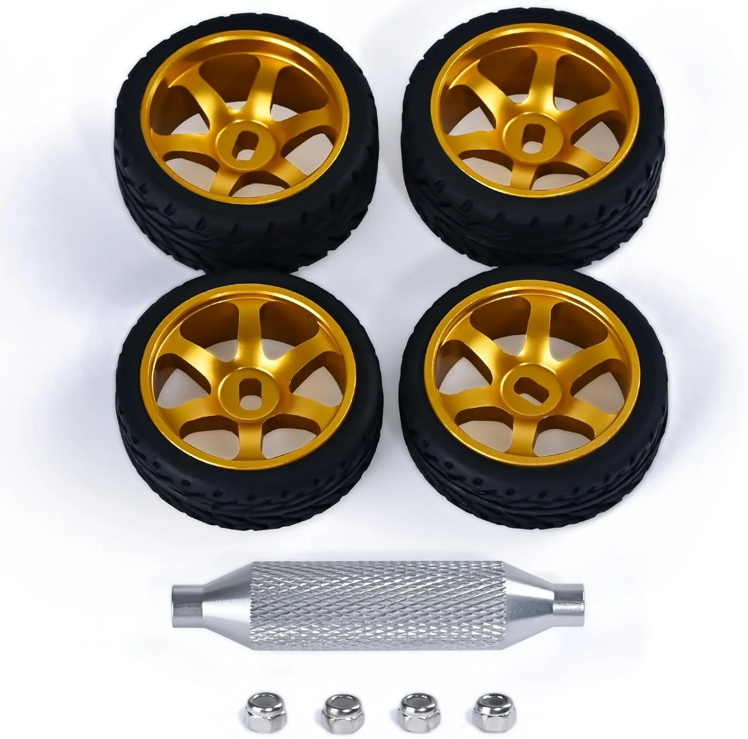 6 Spoke Wheel Rims & Rc Car Speed Tires for 1/28 RC Hobby Model Car, [2*Narrow 2*Wide] 4 Pcs 20mm Aluminum Alloy Rims with Tires for Wltoys K969 K989 P929 AWD XRX AMZ WL DRZ GLA BZ