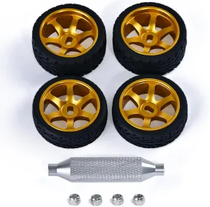 6 Spoke Wheel Rims & Rc Car Speed Tires for 1/28 RC Hobby Model Car, [2*Narrow 2*Wide] 4 Pcs 20mm Aluminum Alloy Rims with Tires for Wltoys K969 K989 P929 AWD XRX AMZ WL DRZ GLA BZ