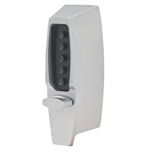 710826D Kaba 7100 Series Metal Mechanical Pushbutton Auxiliary Lock with Thumbturn, 25mm Tubular Deadbolt, Flat Front Face Plate, 60mm Backset, Satin Chrome Finish