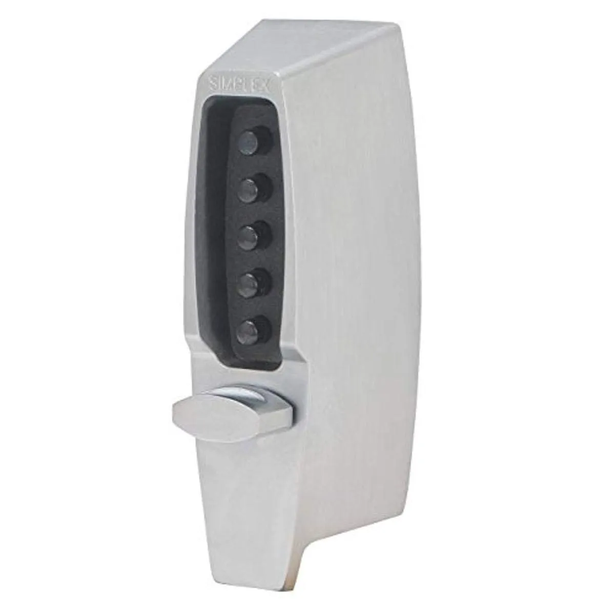 710826D Kaba 7100 Series Metal Mechanical Pushbutton Auxiliary Lock with Thumbturn, 25mm Tubular Deadbolt, Flat Front Face Plate, 60mm Backset, Satin Chrome Finish