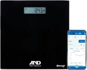 A&D Medical Digital Body Weight Scale - UC-352BLE - Bluetooth Bathroom Weight Machine, Syncs with A&D Heart Track App - 450lb (200kg) - Batteries Included, FSA/HSA Eligible, Black