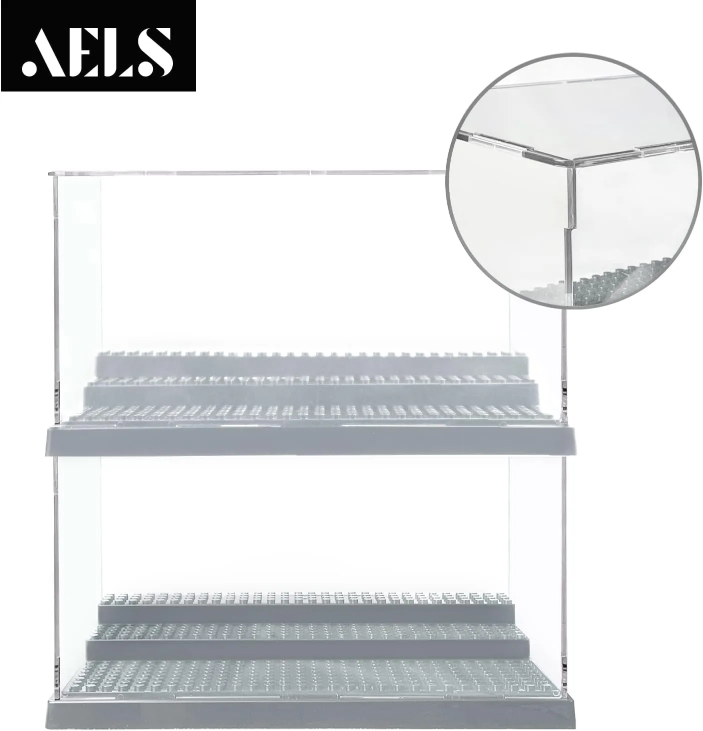 AELS 3-Level Acrylic Display Case, Set of 2, Dustproof Showcase for Collection Bricks Blocks Toys Models Minifigures Building, Clear, Removable, Gray