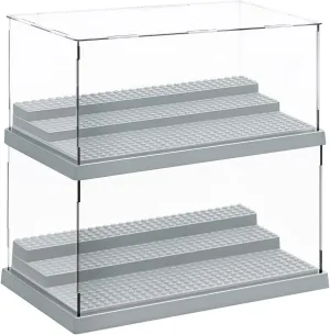 AELS 3-Level Acrylic Display Case, Set of 2, Dustproof Showcase for Collection Bricks Blocks Toys Models Minifigures Building, Clear, Removable, Gray