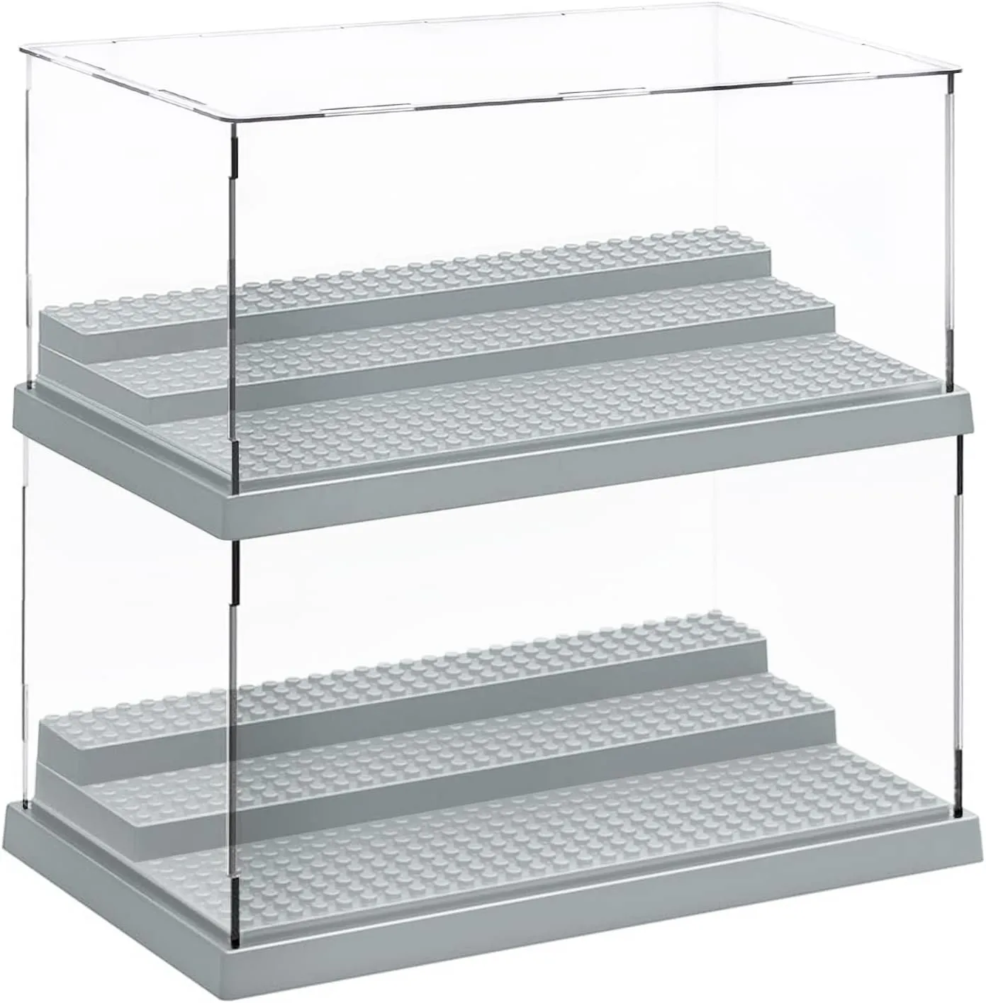 AELS 3-Level Acrylic Display Case, Set of 2, Dustproof Showcase for Collection Bricks Blocks Toys Models Minifigures Building, Clear, Removable, Gray