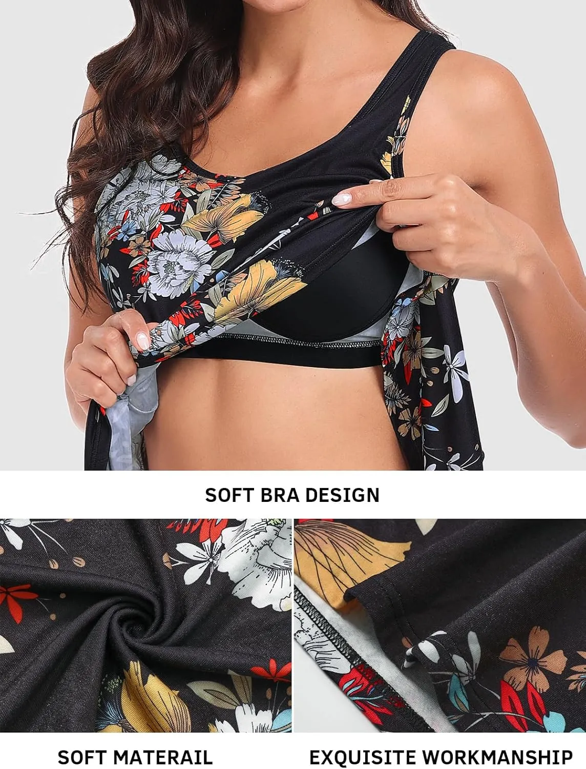 Air Curvey Tank Tops for Women Build in Bra Casual Flowy Tank Pleated Loose Fit S-XXXXL