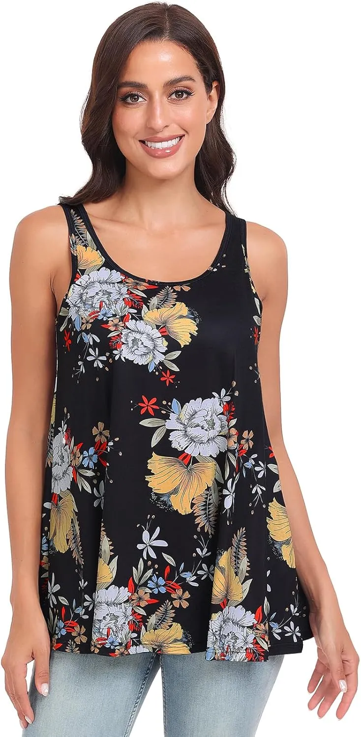 Air Curvey Tank Tops for Women Build in Bra Casual Flowy Tank Pleated Loose Fit S-XXXXL