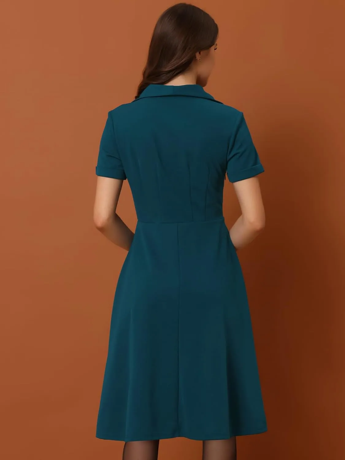 Allegra K Vintage Dresses for Women's 2025 Spring Flat Collar Short Sleeve Fit and Flare Dress
