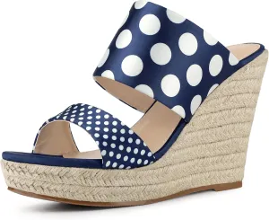 Allegra K Women's Platform Polka Dots Heel Espadrille Wedge Sandals