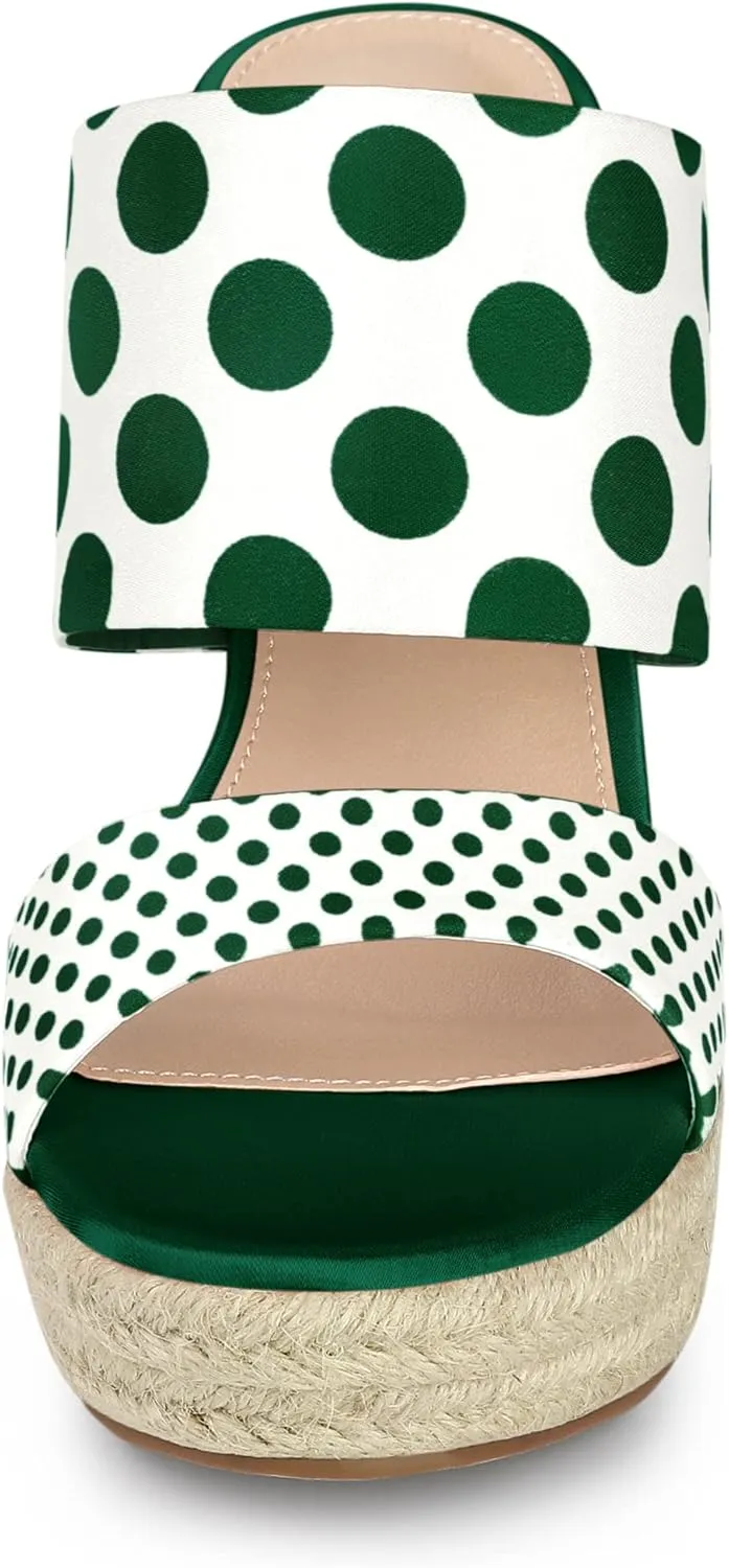 Allegra K Women's Platform Polka Dots Heel Espadrille Wedge Sandals