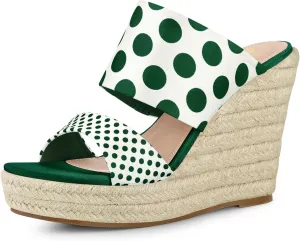 Allegra K Women's Platform Polka Dots Heel Espadrille Wedge Sandals