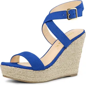 Allegra K Women's Slingback Crisscross Espadrille Wedges Heel Sandals