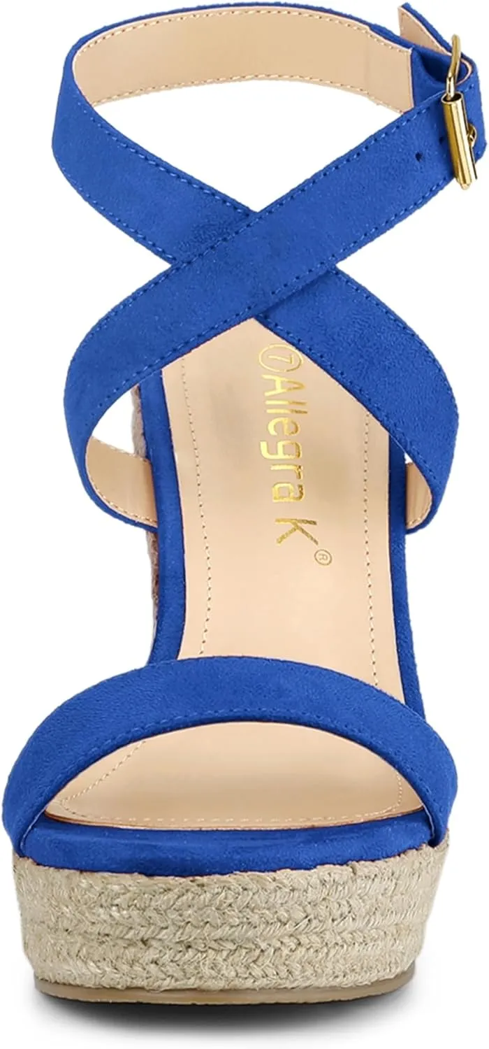 Allegra K Women's Slingback Crisscross Espadrille Wedges Heel Sandals