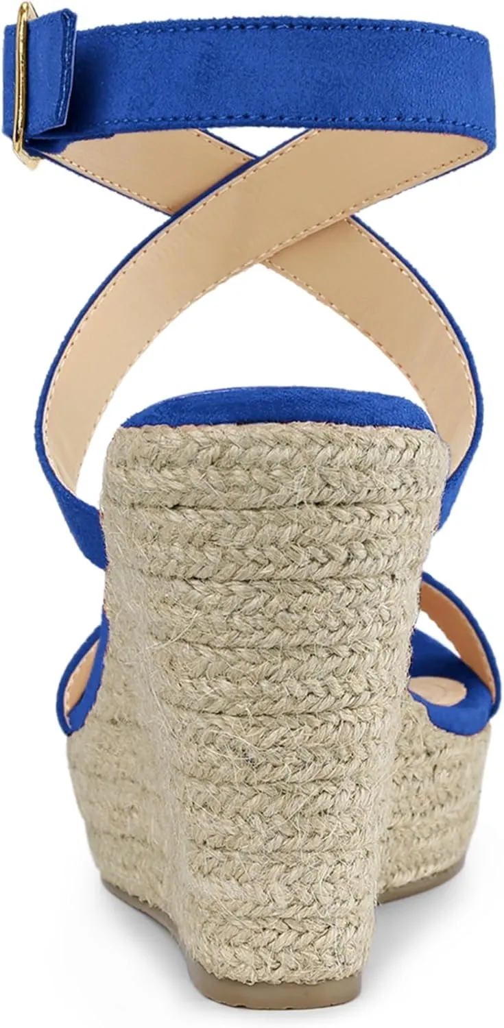 Allegra K Women's Slingback Crisscross Espadrille Wedges Heel Sandals