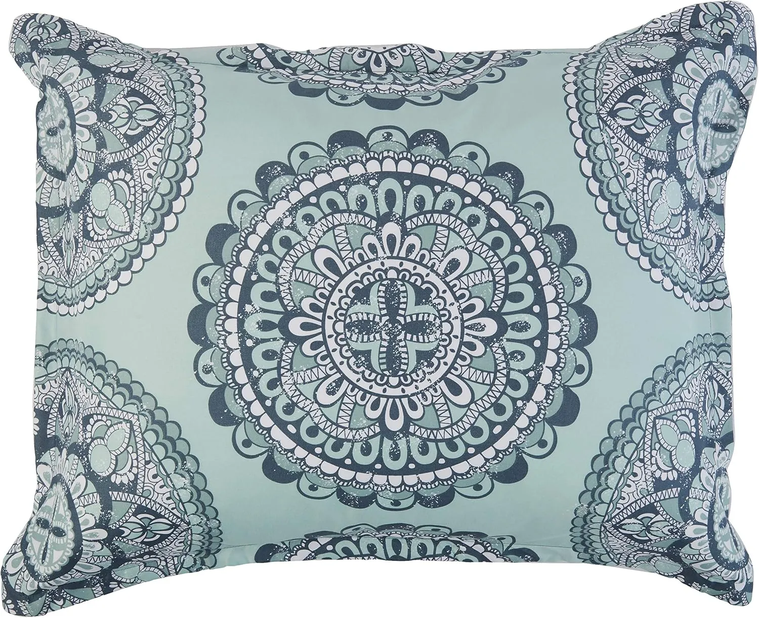 Amazon Basics 10-Piece Bed-in-a-Bag - Soft, Easy-Wash Microfiber - Full/Queen, Sea Foam Medallion, Floral