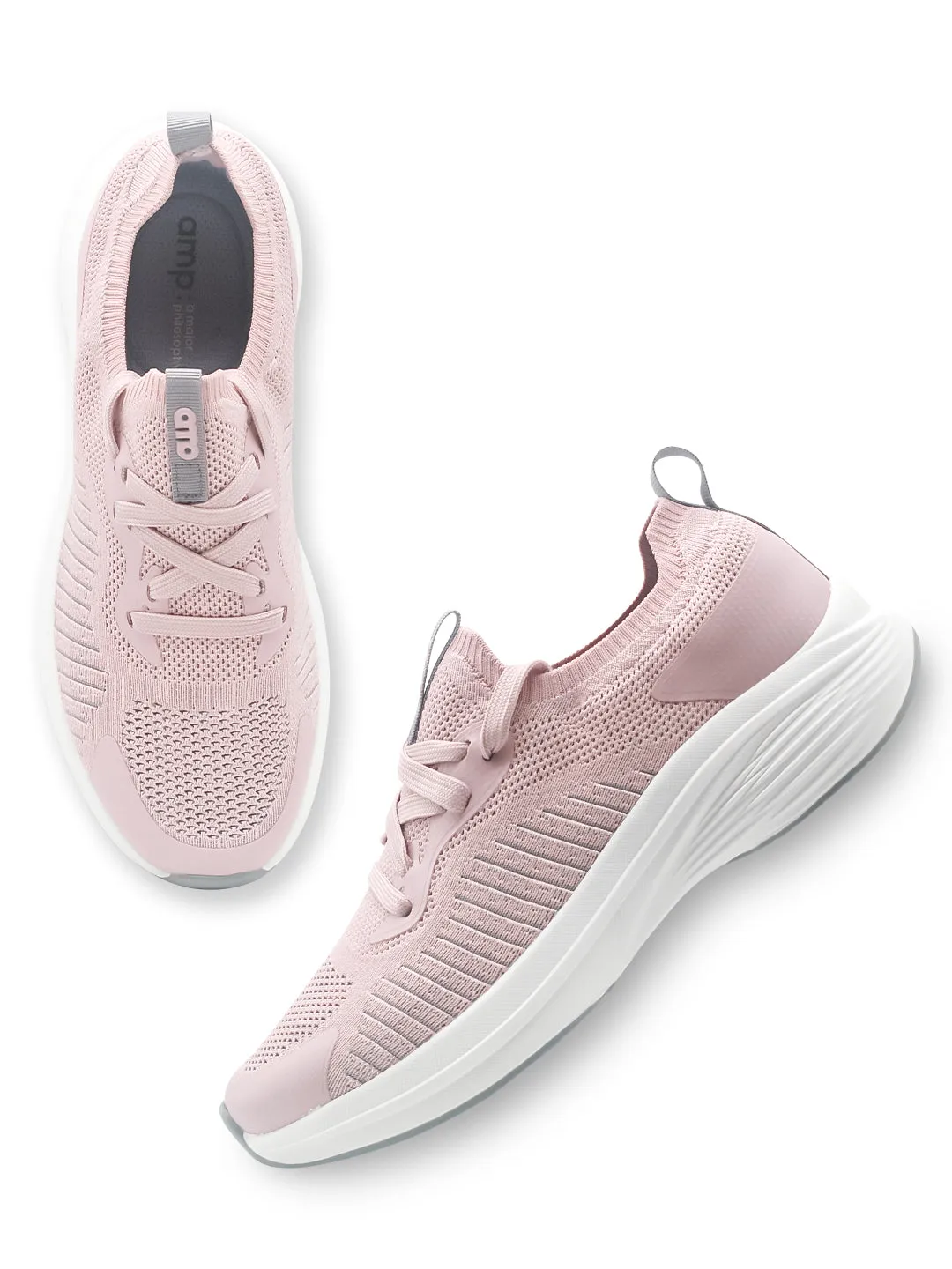 Amp Women’s Knitted Lace-Up Sneakers AW038-PEACH