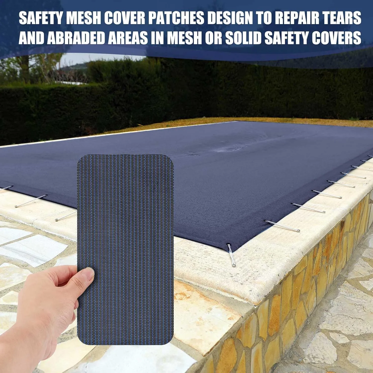 Amylove Pool Safety Cover Patch Kit Swimming Pool Patch Repair Kit Self Adhesive Mesh for Inground Safety Cover, 12 x 8 Inch, 4 x 8 Inch(Navy)