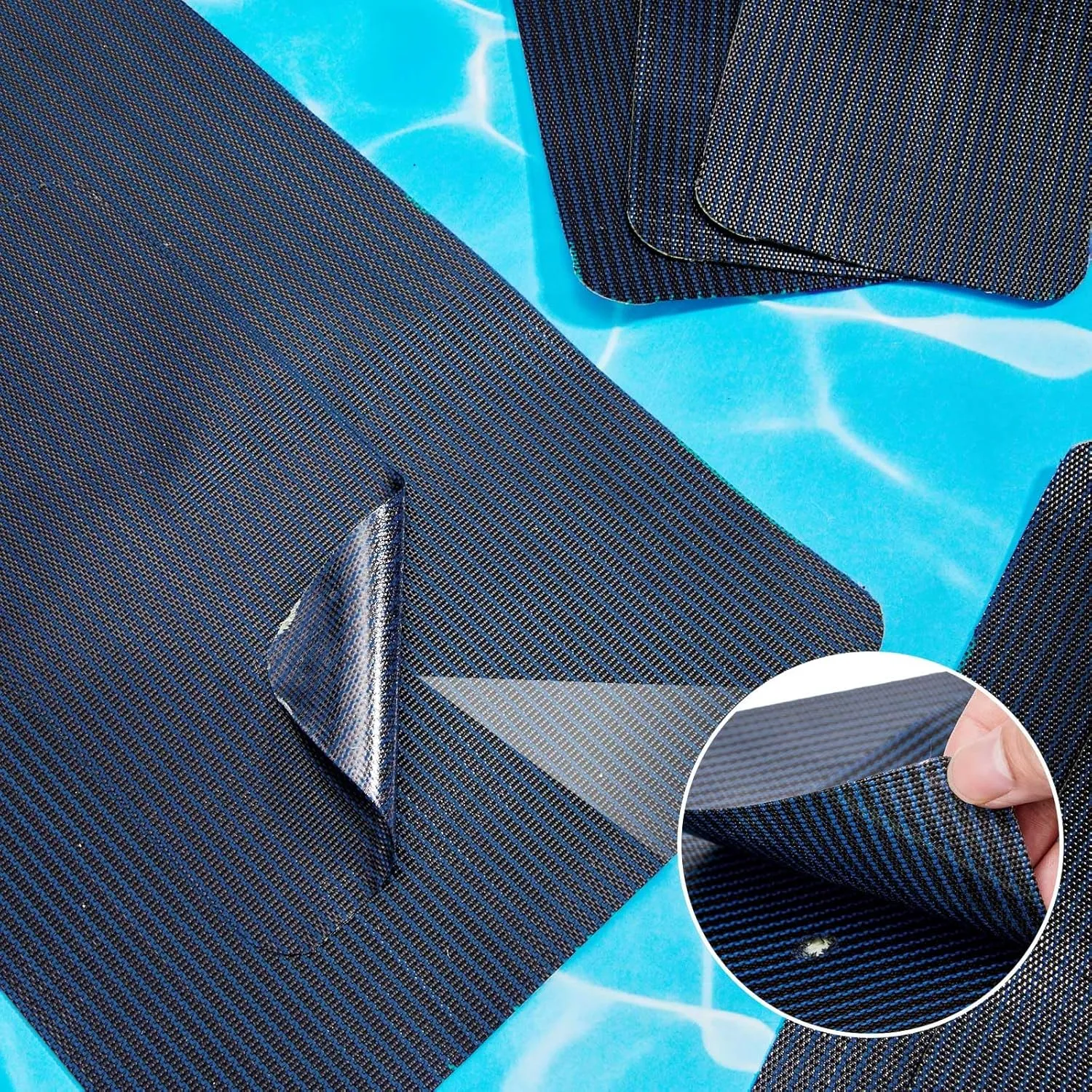 Amylove Pool Safety Cover Patch Kit Swimming Pool Patch Repair Kit Self Adhesive Mesh for Inground Safety Cover, 12 x 8 Inch, 4 x 8 Inch(Navy)