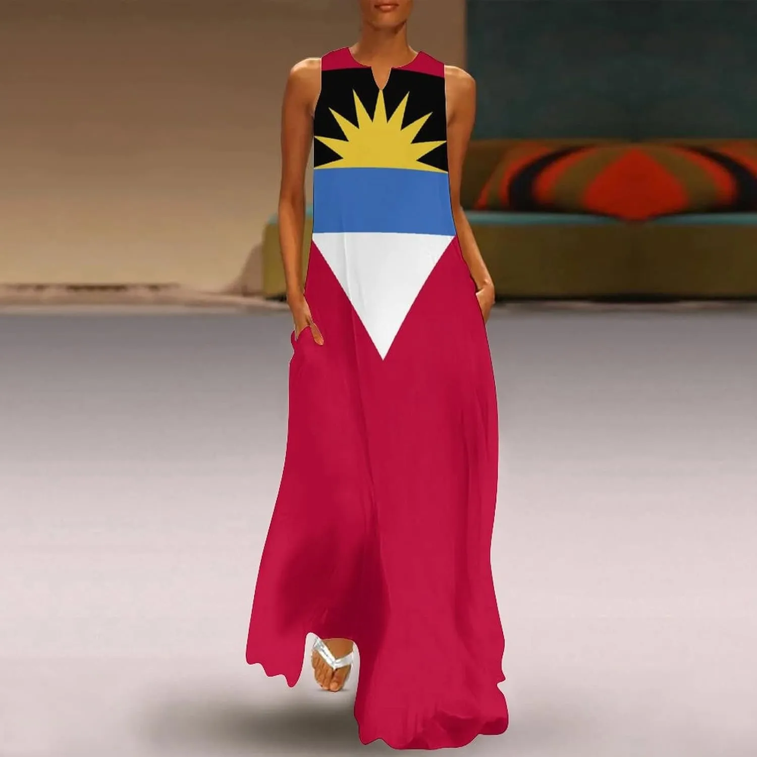 Antigua and Barbuda Flag Women Casual Fashion Print Dresses for Women Summer Top M