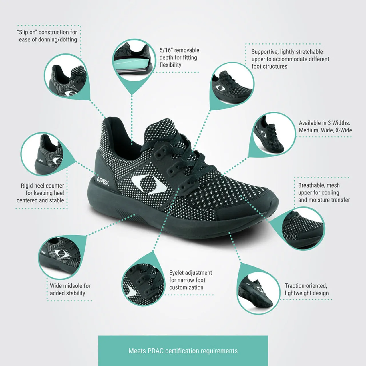 Apexfoot Men's Performance Athletic Sneaker - Black - X-Wide (4E)
