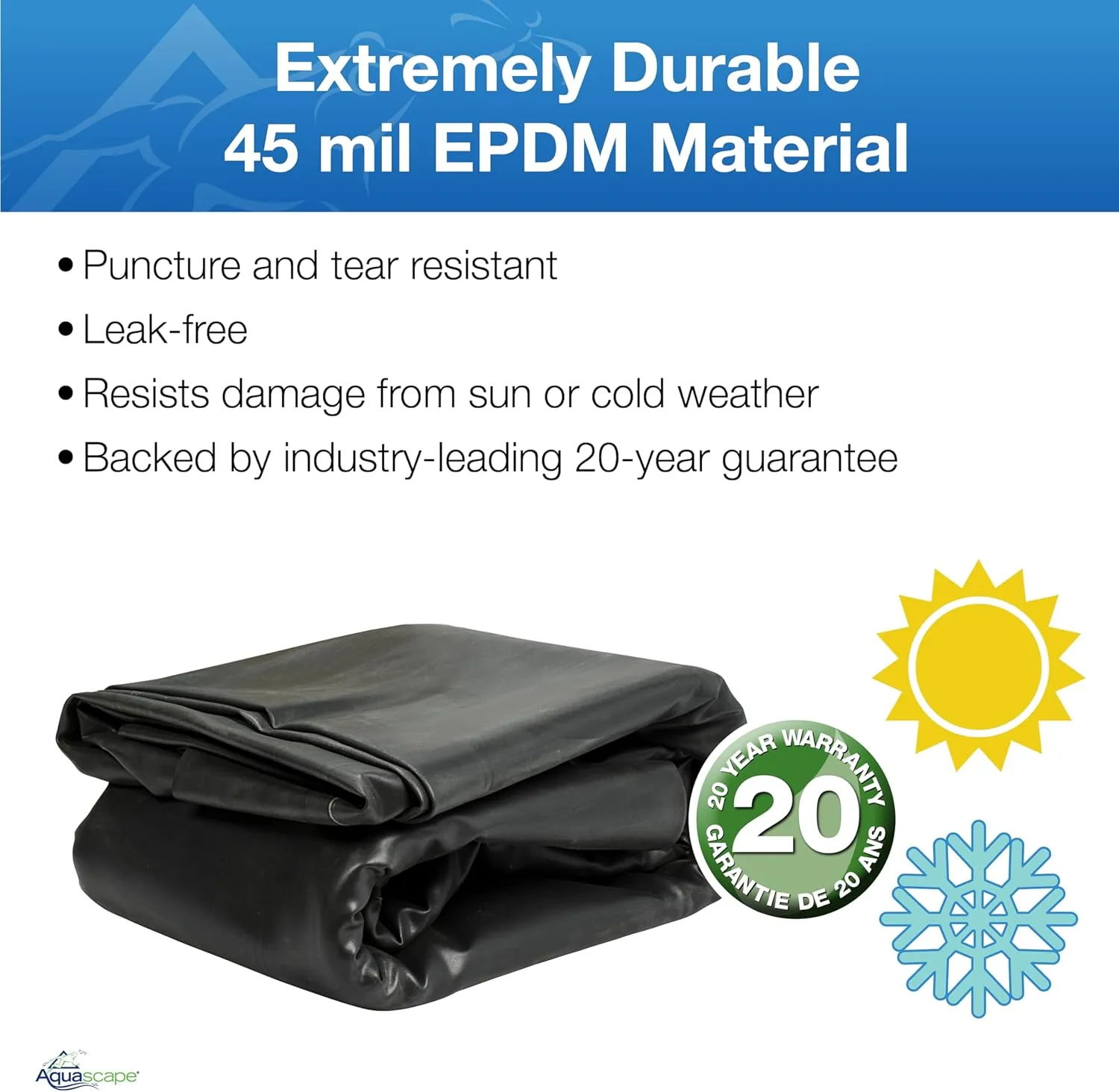 Aquascape PRO Grade EPDM 45 Mil Liner for Pond, Waterfall, and Water Features, 15 x 20 Feet | 85003