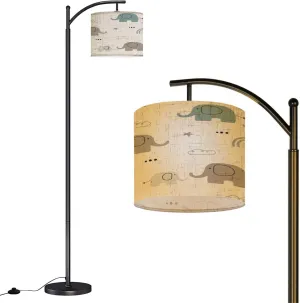 Arc Floor Lamps Cute Seamless Pattern Elephant Mom Baby Elephant Kids Flat Design Use Modern LED Adjustable Lampshade Standing Light for Living Room Reading Bedroom Office
