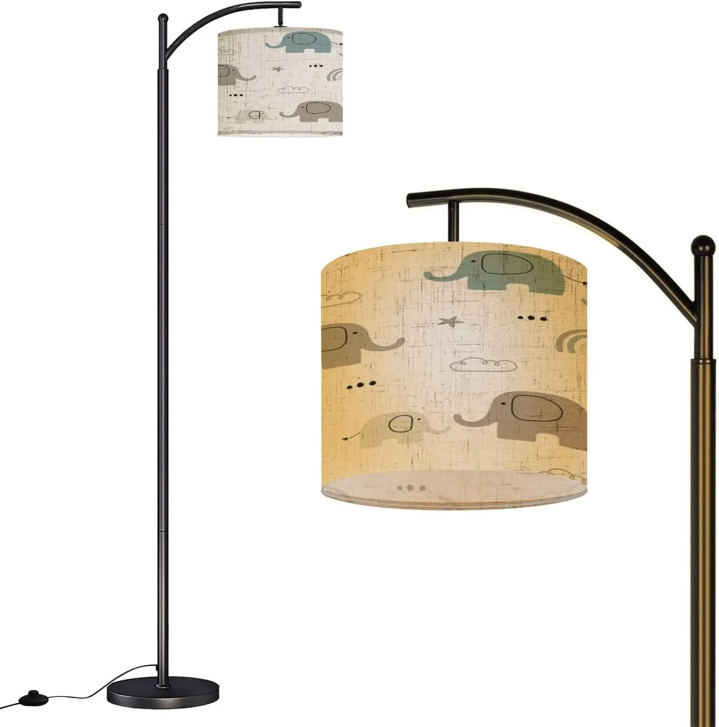 Arc Floor Lamps Cute Seamless Pattern Elephant Mom Baby Elephant Kids Flat Design Use Modern LED Adjustable Lampshade Standing Light for Living Room Reading Bedroom Office