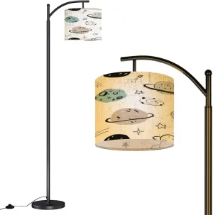 Arc Floor Lamps Hand Drawn Seamless Repeating Color Simple Flat Pattern Different Modern LED Adjustable Lampshade Standing Light for Living Room Reading Bedroom Office