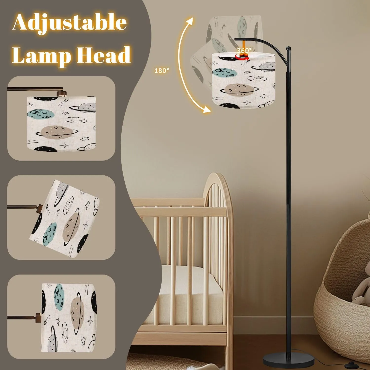 Arc Floor Lamps Hand Drawn Seamless Repeating Color Simple Flat Pattern Different Modern LED Adjustable Lampshade Standing Light for Living Room Reading Bedroom Office