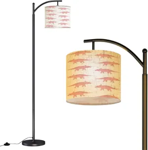 Arc Floor Lamps Seamless Pattern Hand Drawn Flat Pink Triceratops Dinosaur White Modern LED Adjustable Lampshade Standing Light for Living Room Reading Bedroom Office