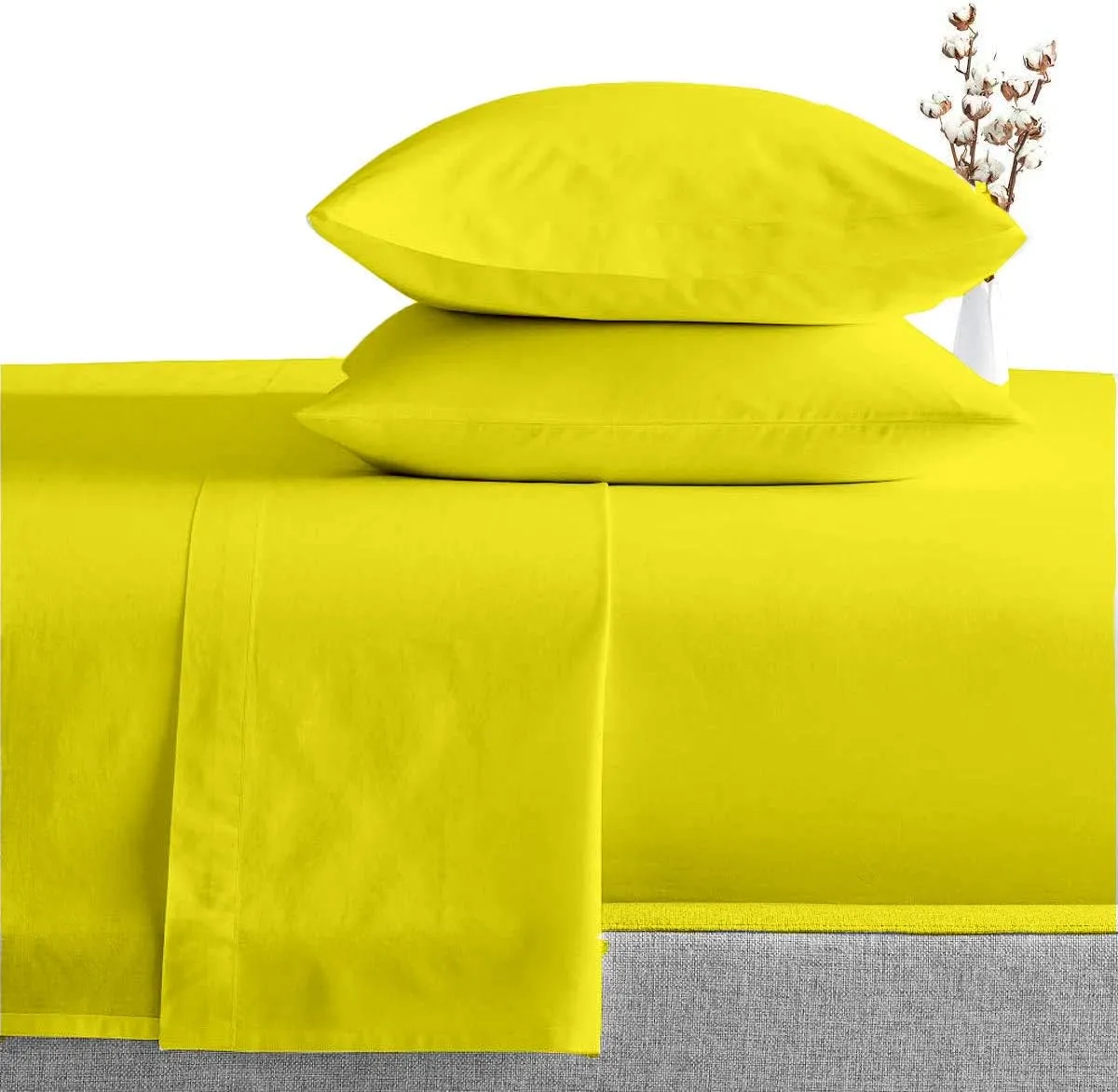 Aspire Homes 900-Thread-Count 100% Pure Egyptian Cotton California Queen 4 Piece Sheet Set 16" Deep Pocket, Yellow Solid